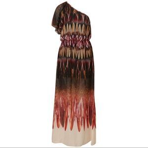 Topshop Feather Print One Shoulder Off Shoulder Maxi Dress Size US 8